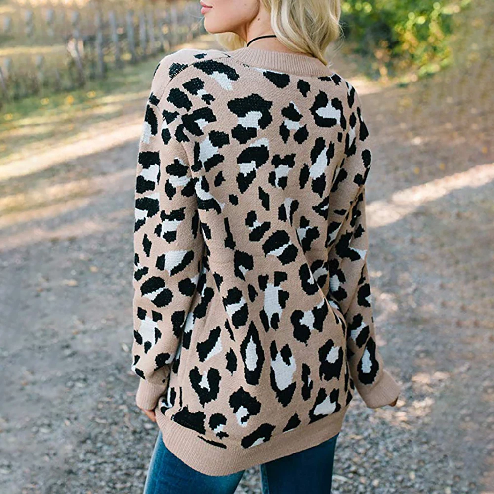 2019 Woman Leopard Knitted Sweater Winter Print V-Neck Long Sleeve Female Pullovers Casual Sweater Loose Female Sweaters D30 2019 Woman Leopard Knitted Sweater Winter Print V-Neck Long Sleeve Female Pullovers Casual Sweater Loose Female Sweaters D30