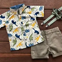 2 предмета; одежда для маленьких мальчиков; футболка с динозавром; топ+ короткие штаны; летняя одежда