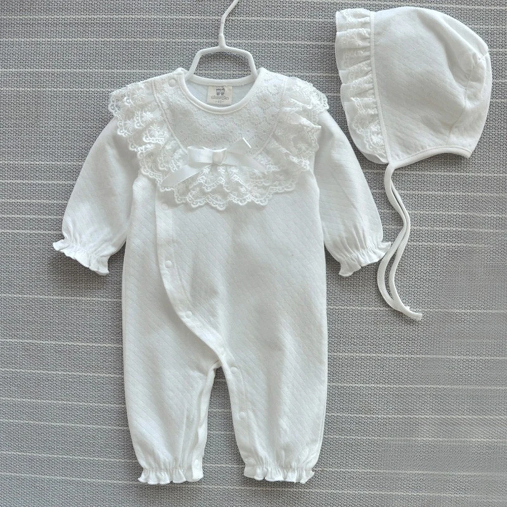 Lace Baby Clothing Spring Autumn Winter Female Baby Newborn Style Jumpsuit 0-3 Months Cotton Romper+Hat 2Pcs Spring Wear Clothes