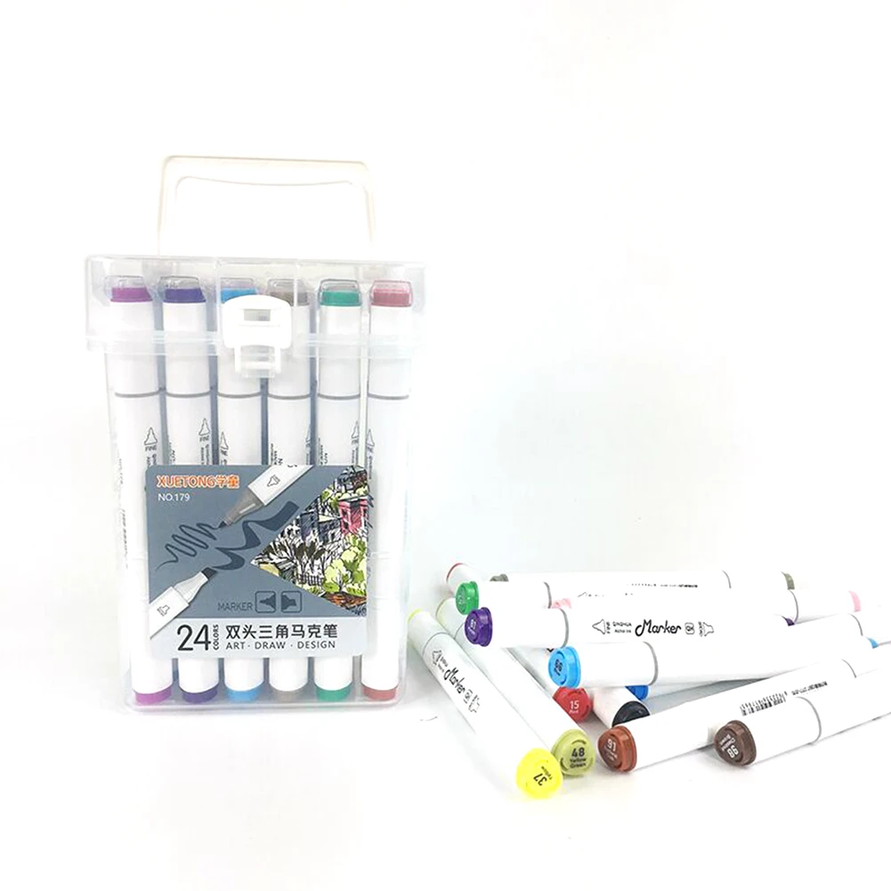 

Dual Head Easy Apply Children Fade Proof Office Paint Pen School Non Toxic Drawing 24 Colors Gift Sketch Marker Set Art