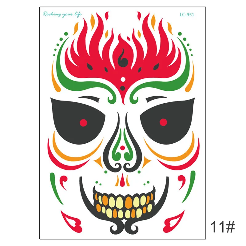 Новая временная татуировка на Хэллоуин наклейка 1 шт День мертвых Dia de los Muertos маска для лица сахар тату наклейка с черепом - Color: 1pcs Color 15