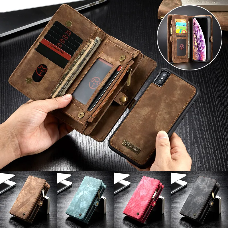 Роскошный чехол-бумажник из натуральной кожи на молнии для iPhone XS Max чехол