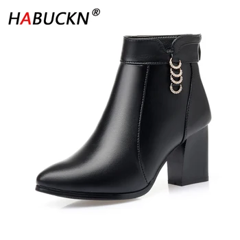 

HABUCKN Women Boots Leather high heeled Shoes female elegant sexy boots fashion casual snow winter female High Quality Shoes