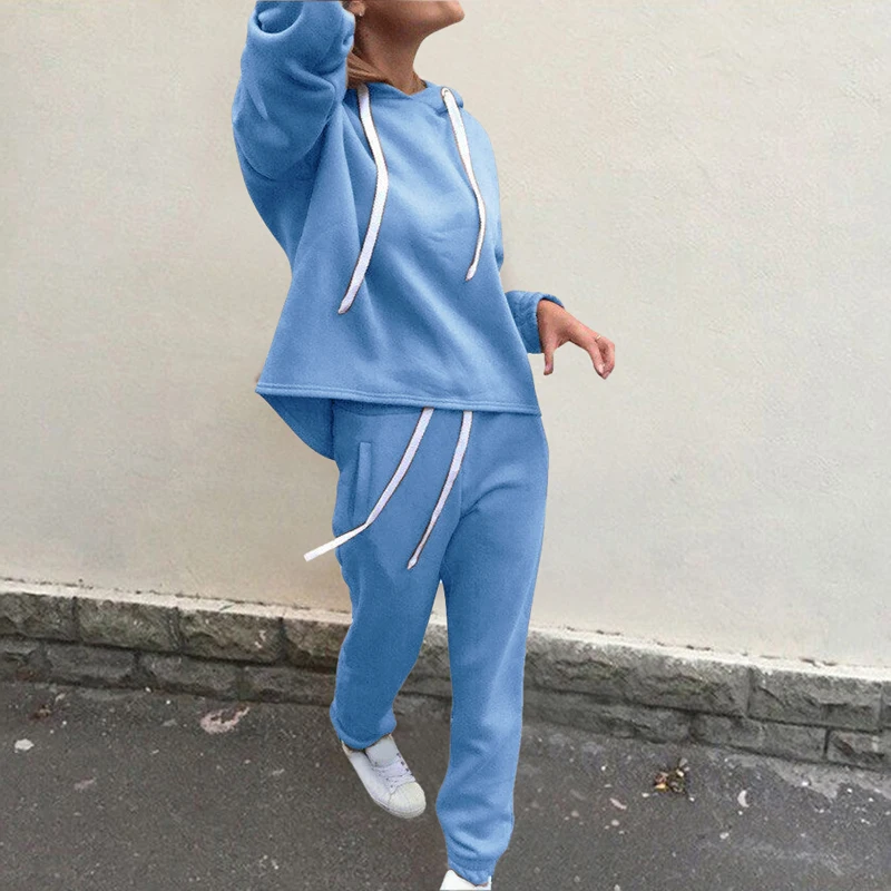 Blue Style 2 2 шт. Зимний спортивный костюм теплая спортивная одежда Спортивные штаны наборы для женщин осень толстовка с капюшоном наборы спортивные толстовки+ повседневные - Цвет: Blue Style 2