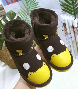 hippo Детская зимняя обувь из воловьей кожи с рисунком маленьких животных; теплая и бархатная зимняя обувь для детей - Цвет: hippo