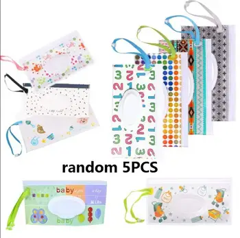 

5PCS Tissue Storage Bag Wet Wipes Box Wipe Convenient Easy Carrying Tissue Container Bag Print Zipper Lanyard Environmental 2020