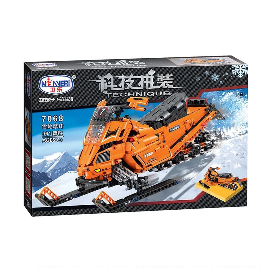Winner 7068 961 шт. Technic Turbo снегоход мото Снег мотоцикл строительные блоки Конструкторы DIY образовательные игрушки