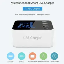 4 Порты USB Зарядное устройство Тип C Смарт зарядка через usb туристическая станция настенный термометр стол Зарядное устройство адаптер с ЖК-дисплей Дисплей для iPhone samsung S9