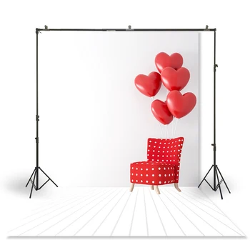 

HUAYI white wall with red heart-shaped balloon and red chair backdrop family party photo background XT-7611