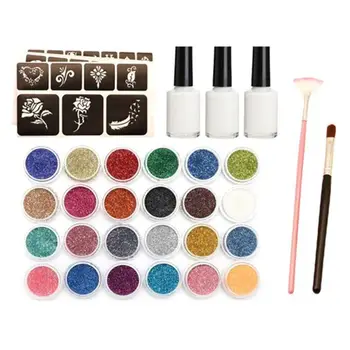 

Glitter Powder Temporary Tattoo Children Adults Face Body Painting Art Tools Suit T4MB
