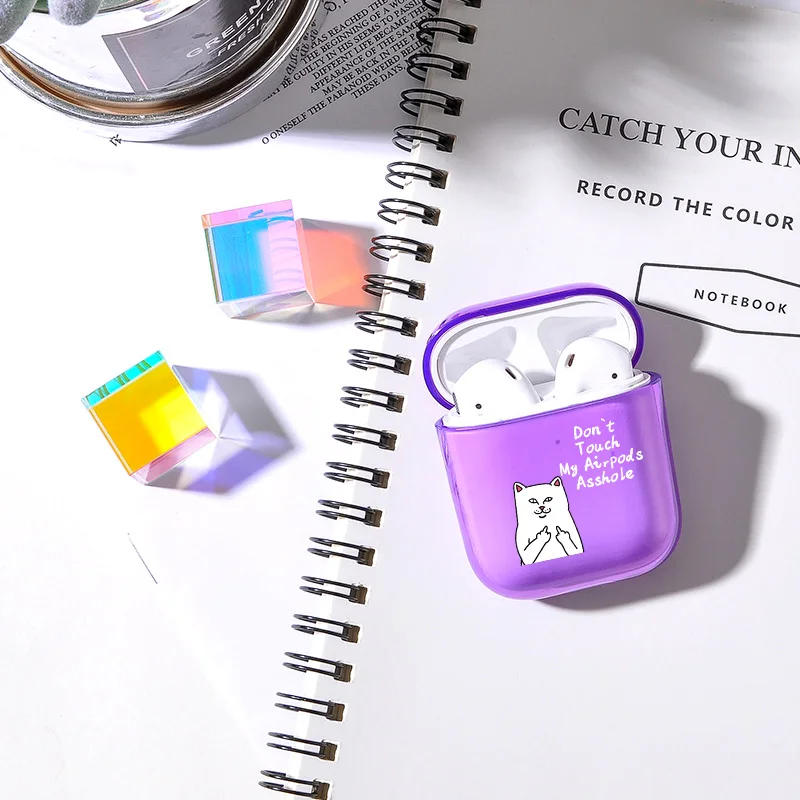 

Candy Color Case Cartoon Funny Cat Case for AirPods Cute Cover Purple Soft Plastic Earphone Case for Apple Airpods 1/2 Case