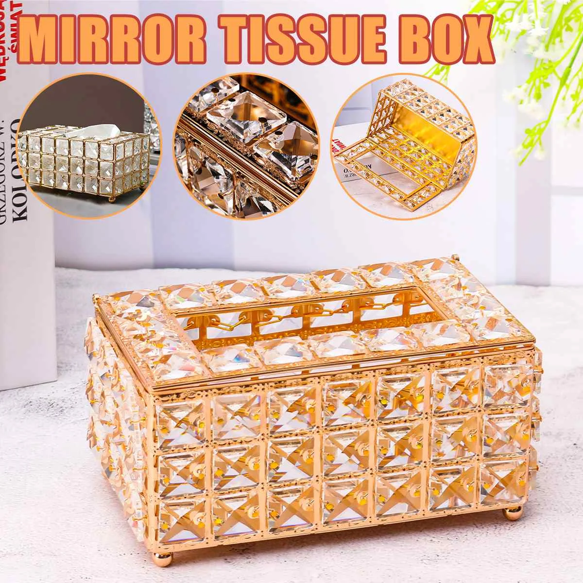 Tissue Case Storage Box Shinning Gold Silver Glass Paper Container for Restaurant Car Home Hotel