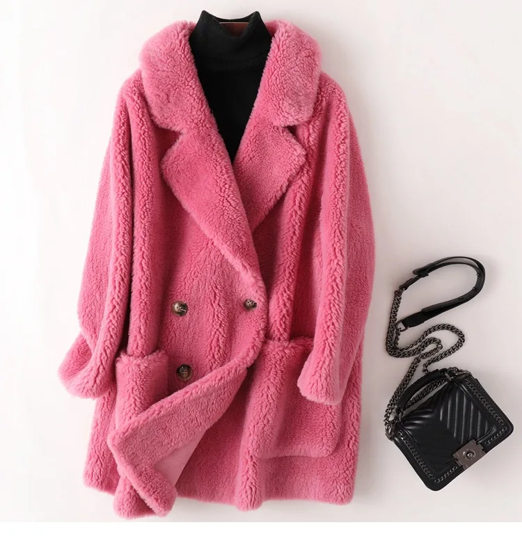 Однотонное двубортное длинное пальто с v-образным вырезом и отложным карманом из искусственного овечьей шерсти; теплая плотная парка; зимнее пальто