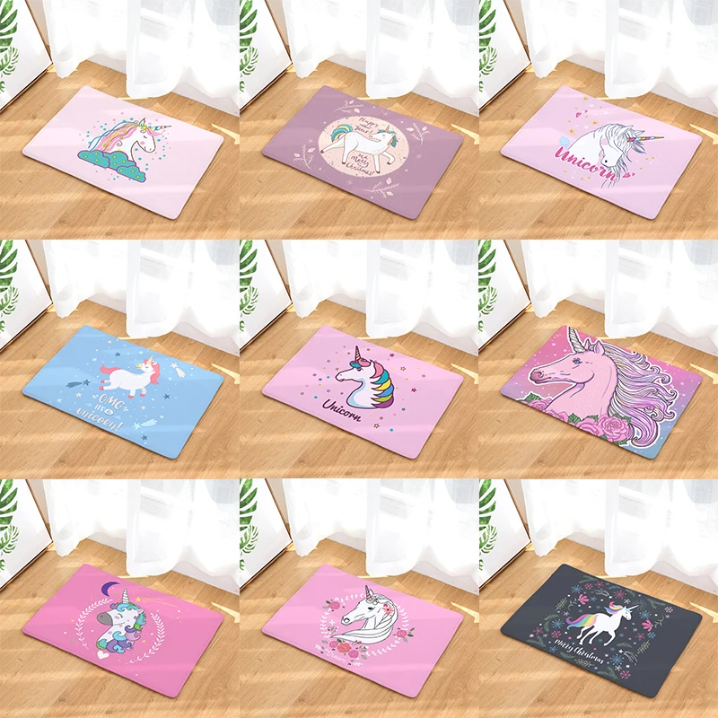 

New Anti-Slip Carpets Adorable Unicorn Printed Cartoon Mats Bathroom Floor Kitchen Rugs