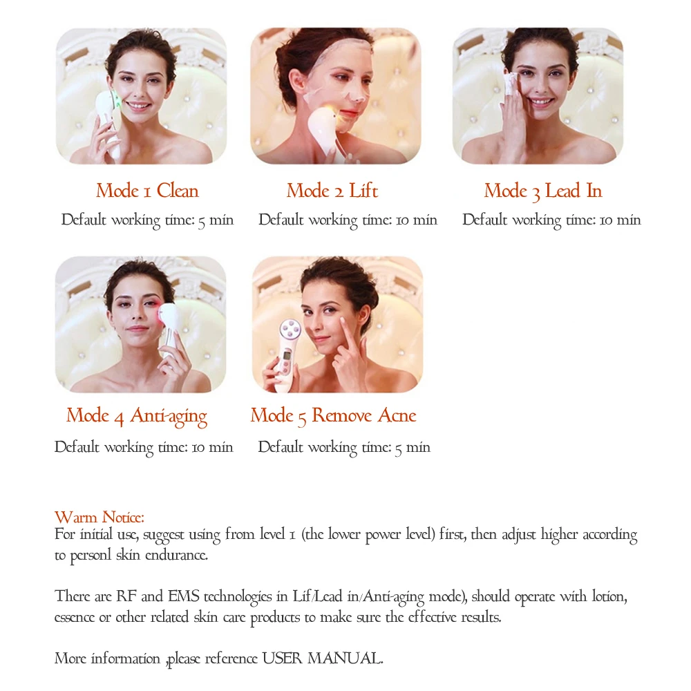  Effective RF Beauty Machine Face Lifting Led Light Therapy Anti Aging EMS Face Neck Massage Blue Li - 32997799658