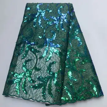 

Fashion Nigerian Green color Tulle Lace Fabric High Quality Sequins Lace Fabric Embroidery Tulle Lace Fabric 5 yards XAZ05