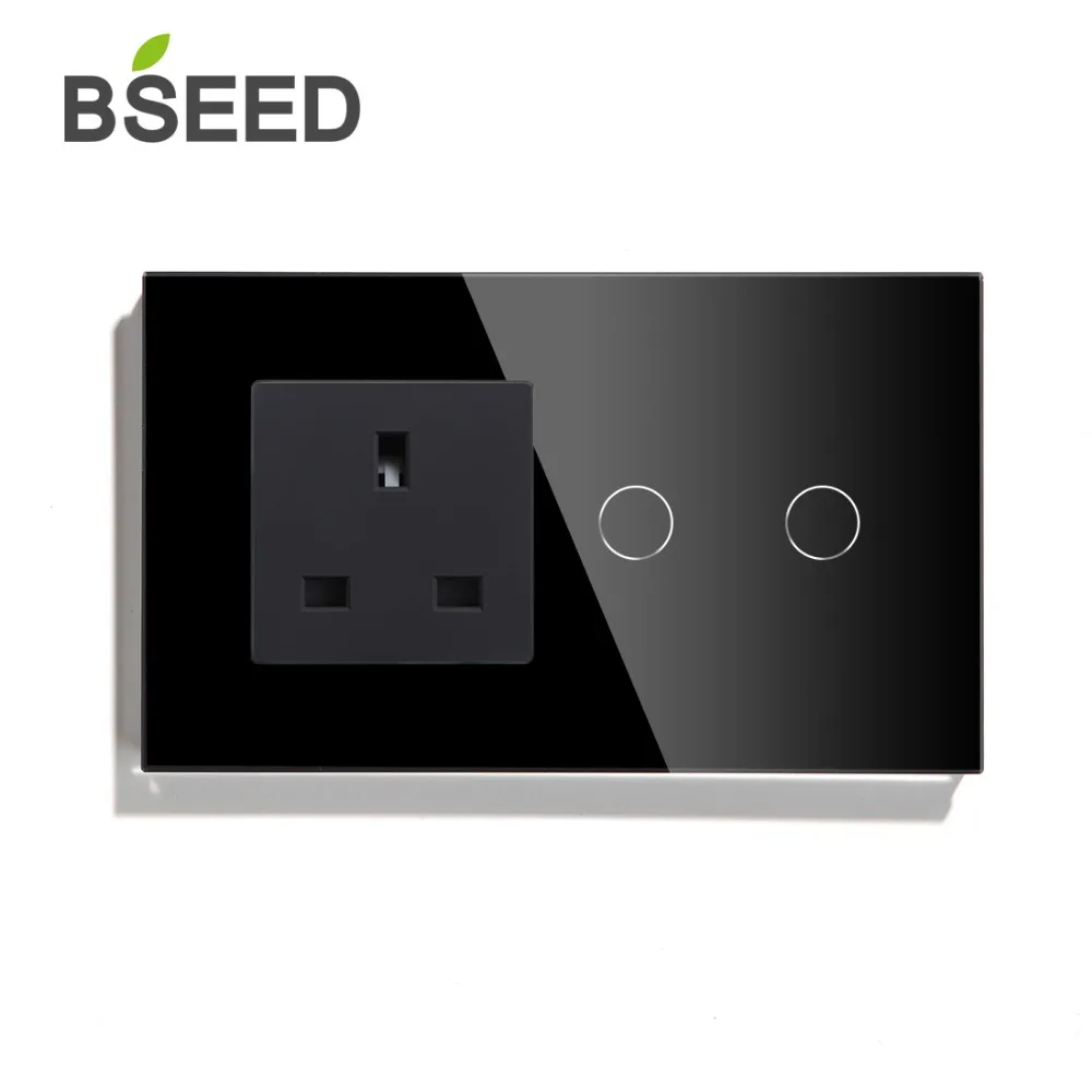 BSEED, сенсорный выключатель, 2 выхода, 2 выхода, стандарт Великобритании, ЕС, черный, белый, золотой, двойной настенный светильник, переключатель, розетка Великобритании, домашний переключатель