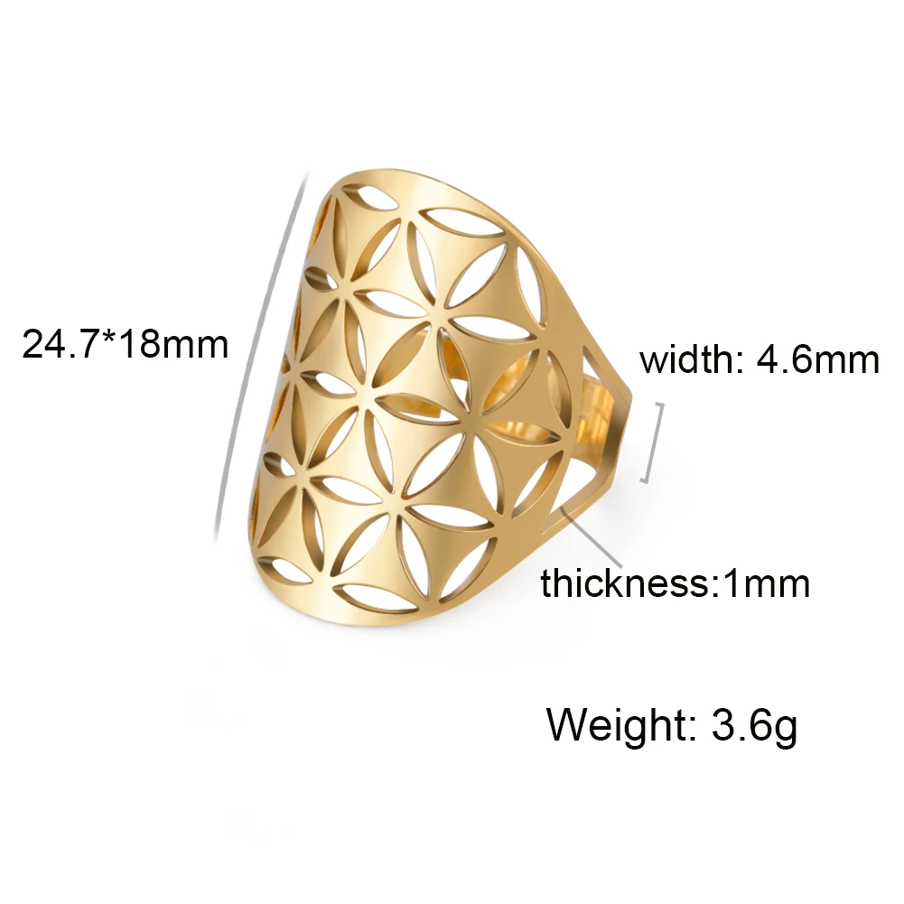 Flower of Life Seed of Life Hollow Adjustable Ring Stainless Steel Jewelry Gift Anniversary stainless steel ring adjustable rings