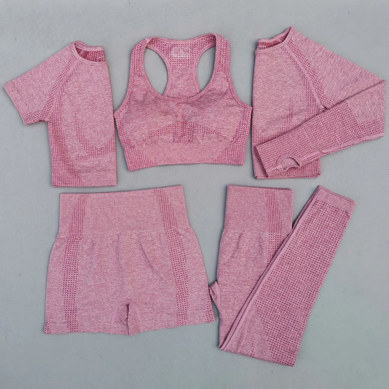 Yoga Set Sports Set Gym Workout Set Sportswear Set Fitness Set Sports Bra Set Yoga Pants Set 2/3/5PCS Women Vital Seamless Yoga Set Workout Sportwear Gym Clothing Short/Long Sleeve Crop Top High Waist Leggings Sports Suit