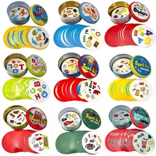 Spot It And Dobble-Juego de mesa para niños, cartas de punto It Go, caja de lata de Metal para acampar, SHALOM, juguetes básicos en inglés