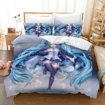 

Anime Hatsune Miku Cartoon Bedding Set Duvet Covers Pillowcases Two Dimensions Comforter Bedding Sets Bedclothes Bed Linen