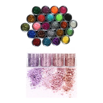

2 Set Nail Art Decoration: 1 Set 24 Colors Acrylic Glitter Sequins & 1 Set Sequins Glitter Dust Powder Paillette Tips