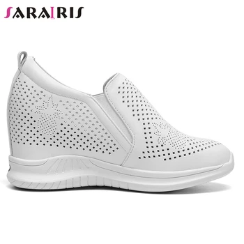 

SARAIRIS Brand Female Consise Classic Hollow Out Slip On Pumps Casual Office Spring Pumps Women Genuine Leather Shoes Woman