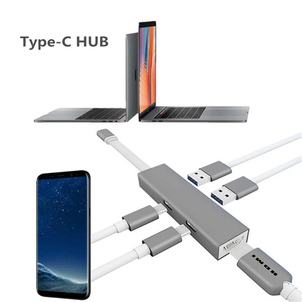 ОВБР USB C центр данных C-Тип HDMI HD PD Быстрая зарядка 5 в 1 конвертер адаптер с USB 3,0 Порты и разъёмы для MacBook huawei MateBook