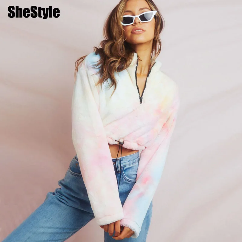 Бархатная фланелевая розовая водолазка Shestyle с принтом в виде галстука цветные