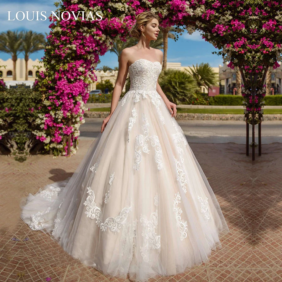 Louis Novias A-Line Wedding Dress High-end Strapless Exquisite Embroidery Floor-Length Satin Chiffon Gowns | Свадьбы и торжества
