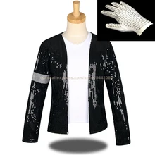 MJ Майкл Джексон Косплей Billie джинсовое пальто черный браслет из горного хрусталя куртка и перчатки верхняя одежда Хэллоуин костюм для вечеринки 1BLJD0212