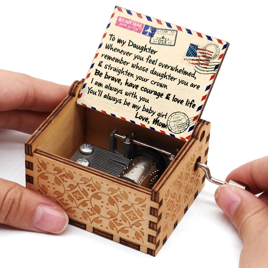 2021Wooden Hand Cranked Music Box You Are My Sun Jurassic Park Theme Song 