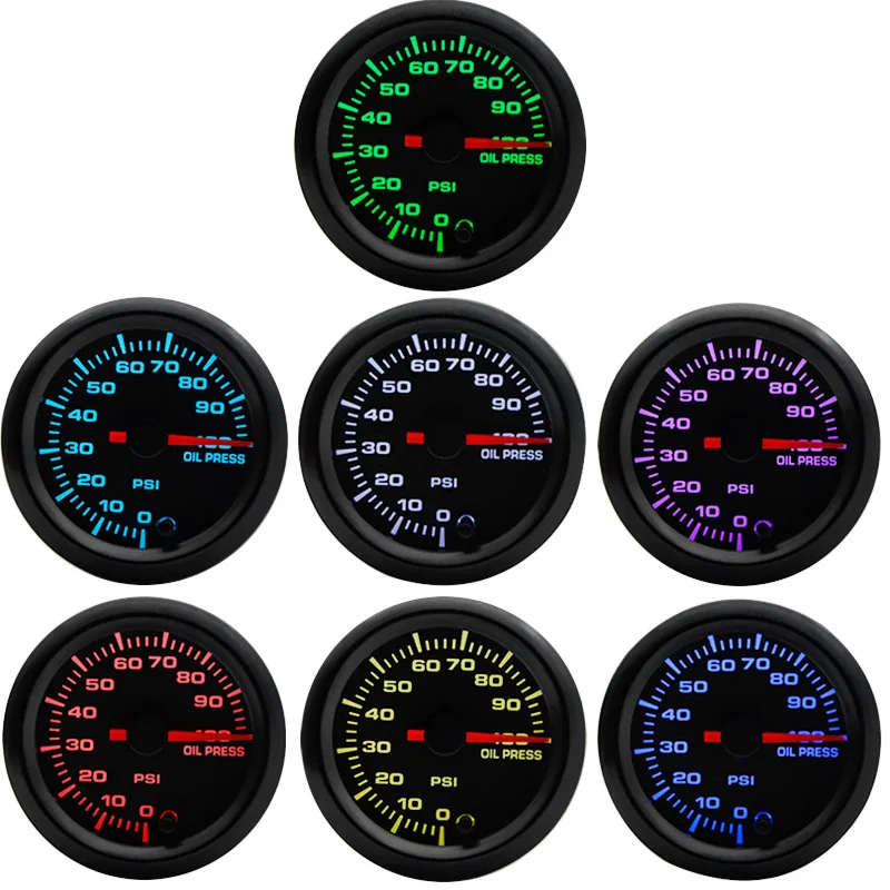 

2-inch 52MM Black Shell High-Speed Stepper Motor Oil Pressure Gauge Seven-Color Adjustable Table Automobile Instrument Panel Mod