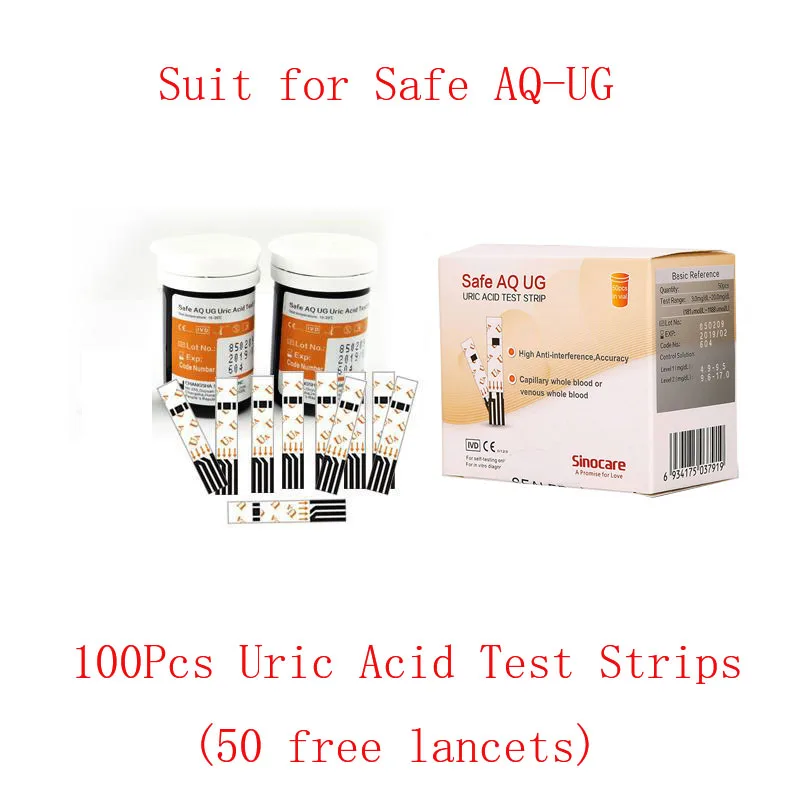 Тест полоски Sinocare для безопасной мочевой кислоты AQ UG только 100 шт. с бесплатными
