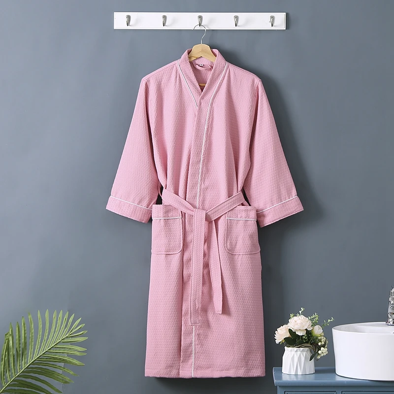 Women's Waffle Bathrobe, 100% Cotton, Long Kimono, Thin Bath Robe, Bride Robes, Couple, Home, Summer, Plus Size