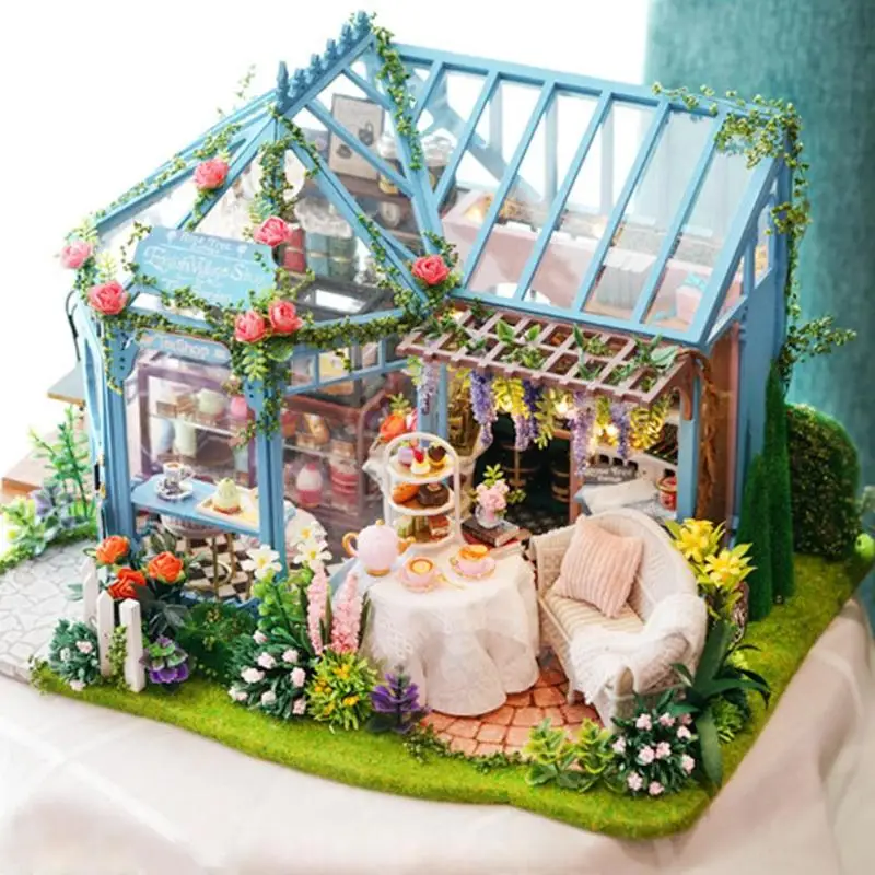 

1 Set Dollhouse Furniture DIY Wooden Miniature Model Dust Cover Doll House Furniture Kit Music LED Toy 2020 Christmas Gifts Toys