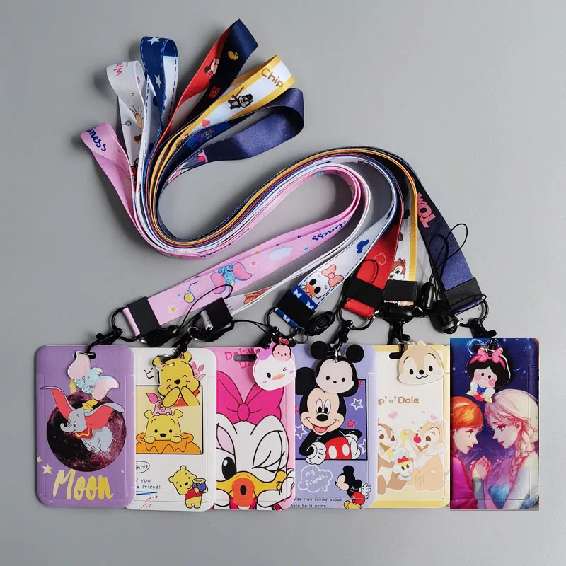 New Disney MIckey Mouse Frozen Winnie Pvc Card Cover Student Campus Mickey Minnie Hanging Bag Holder Lanyard Id | Игрушки и хобби