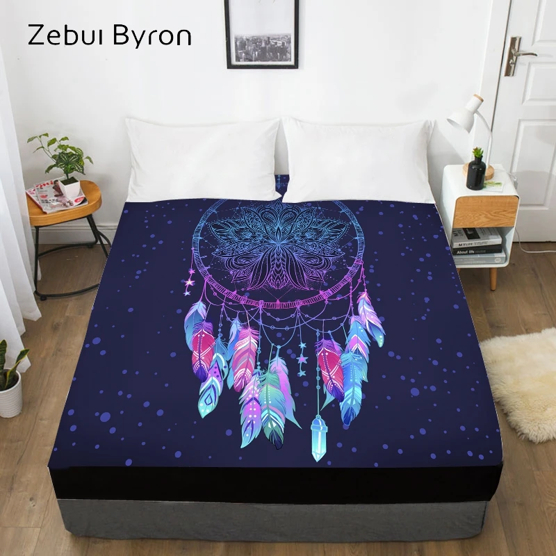 

3D Fitted Sheet,Bed Sheet With Elastic Twin/Full/Queen/King/Custom,Mattress Cover 150*200/160x200,Bedding Dreamcatcher purple