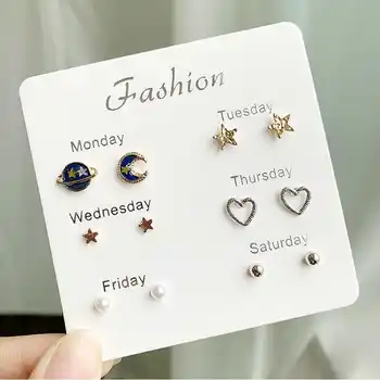 

6 Pair/Set Star Heart Moon Small Ball Pearl Earring for Women Minimalist Stud Earing Fashion Jewelry Korean Jewelry