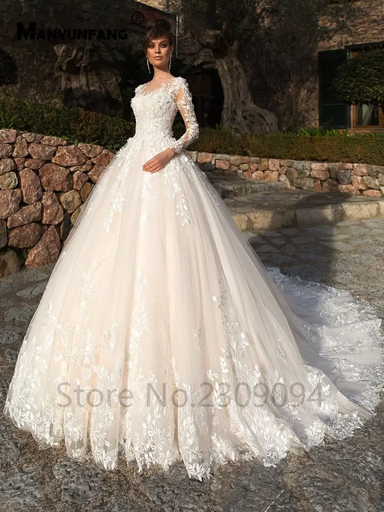 MANYUNFANG, высокое качество, Тюлевое платье, robe de mariage, кружевное цветочное свадебное платье в стиле бохо на шнуровке сзади, зимнее свадебное платье