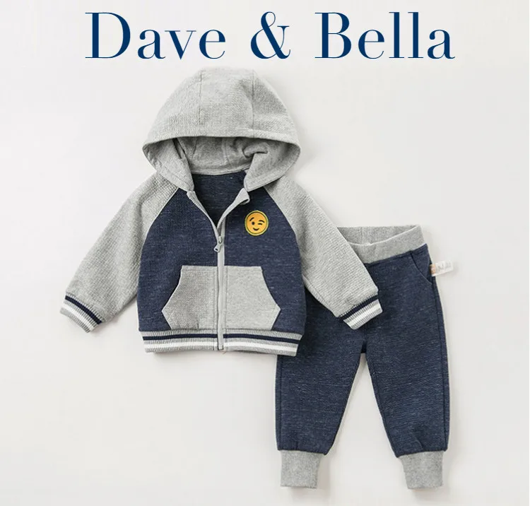 DBA10907 dave bella autumn baby boys active clothing sets long sleeve pants hooded suits children print clothes