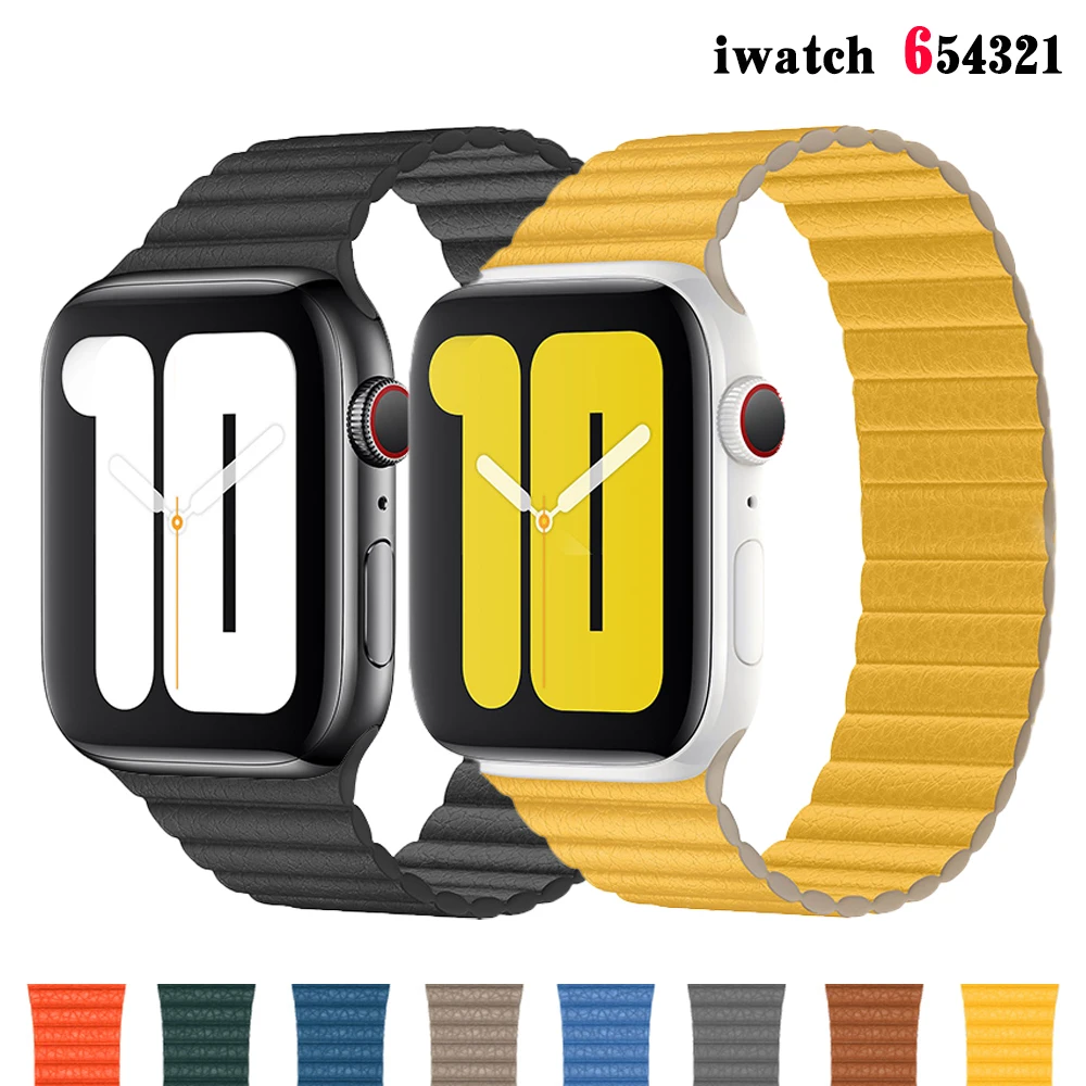 

Leather loop strap For Apple watch series 6 SE 5 4 3 Magnetic belt bracelet iWatch band 42mm 38mm for Apple watch Band 40mm 44mm