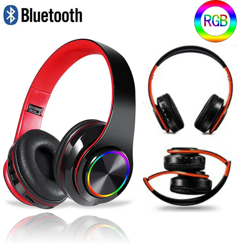 Bluetooth стереонаушники со светодиодной подсветкой складные с микрофоном|Наушники