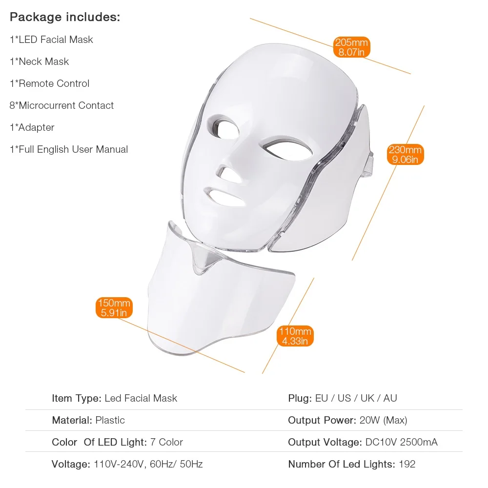  7 Colors Light LED Facial Mask With Neck Skin Rejuvenation Face Care Treatment Beauty Anti Acne The - 32827003451