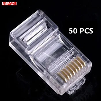 

50pcs Crystal 8Pin RJ45 Modular Plug Rj-45 Network Cable Connector Adapter for Cat5 Cat5e Cat6 Rj 45 Ethernet Cable Plugs Heads