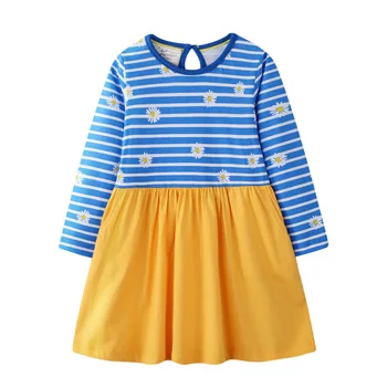 

Girls Long sleeve Dress Spring Stripe Flower Cute Dresses Kids clothes