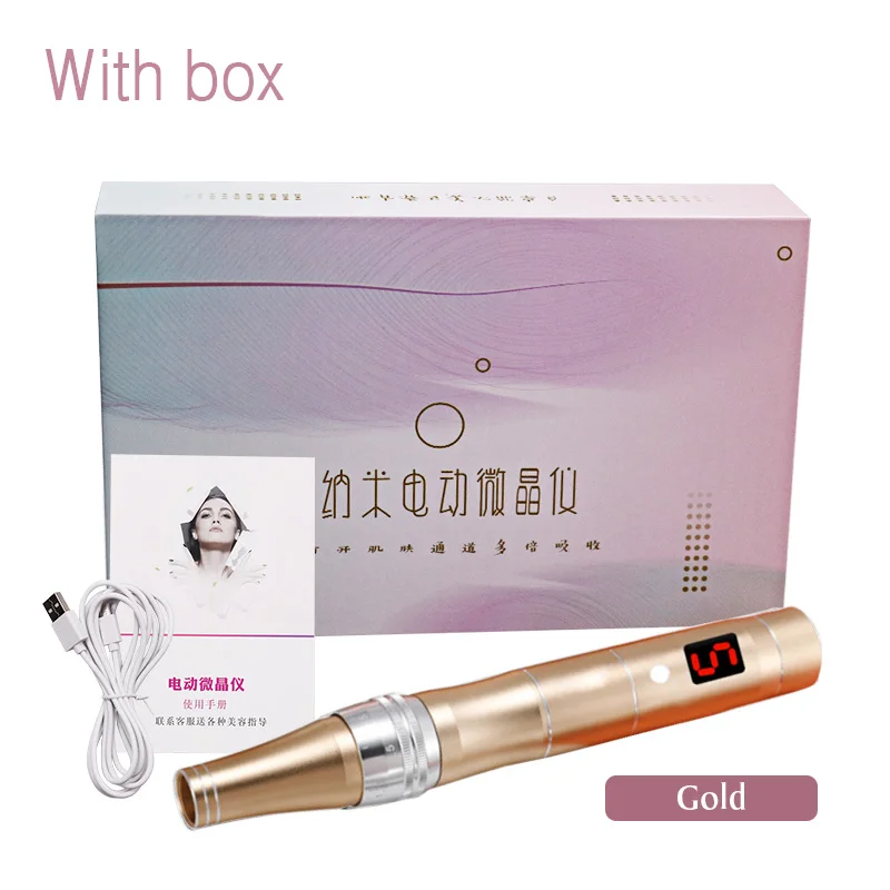 LCD Screen 5 Levels Micro Tiny Needles Dr. pen MYM Tightening Remove Scar Reduce Skin Wrinkles Scar Stretch Marks Removal Device - Габаритные размеры: Rose gold with box