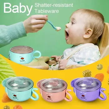 

400ml baby shatter-resistant cutlery cartoon stainless steel water insulation bowl Supplementary food bowl sucker bowl hot and c