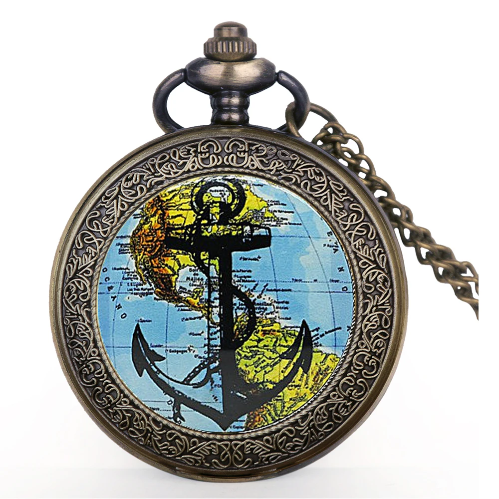 Good selling】Vintage The Rudder Anchors Pattern Quartz Pocket