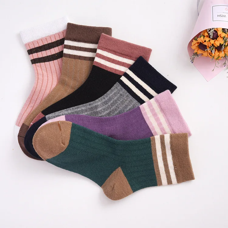 Mr Du Bear Children's Socks Autumn And Winter Crew Socks Parallel Bars Combed Cotton Kids Socks Simple Children's Socks Cute Stu